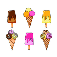 fulcolor ice sream vector illustration . vector ice cream cones and ice crime on the stick images