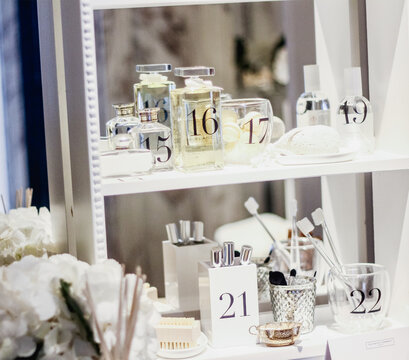White bathroom beauty shelf