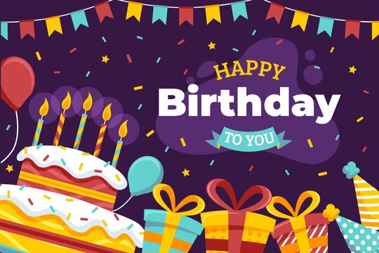 happy birthday you flat  with cake candles vector design illustration