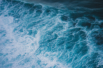 Fototapeta na wymiar Atlantic ocean top view. Water background texture.