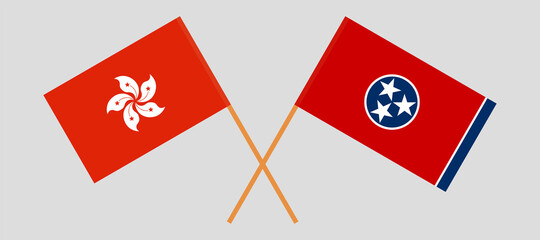 Crossed flags of Hong Kong and the State of Tennessee. Official colors. Correct proportion