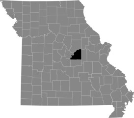 Black highlighted location map of the Osage County inside gray map of the Federal State of Missouri, USA