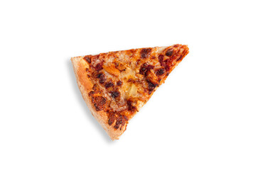 Slice of Hawaii pizza isolated on white. Top view on Hawaii pizza. Concept for italian food, street food, fast food, quick bite.