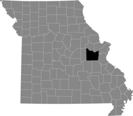 Black highlighted location map of the Franklin County inside gray map of the Federal State of Missouri, USA