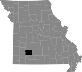 Black highlighted location map of the Greene County inside gray map of the Federal State of Missouri, USA