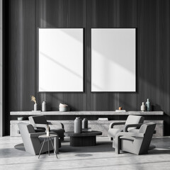 Two canvases and seating idea for dark grey living room