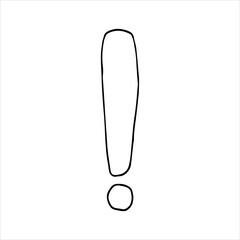 Exclamation mark. Vector illustration. Cartoon. Hand-drawn in doodle style. Isolated on a white background. Coloring pages for children and adults.