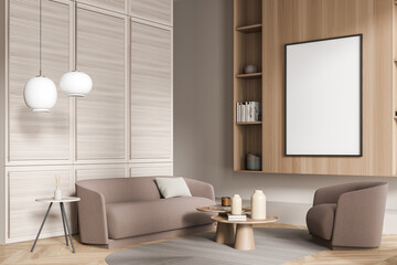 Fototapeta na wymiar Canvas in modern beige and brown living room