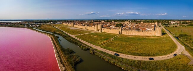 The medieval city of Aigues-Mortes, a commune in the Gard department in the Occitanie region of...