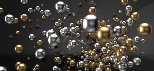 Black and gold abstract luxury background, flaying  balls