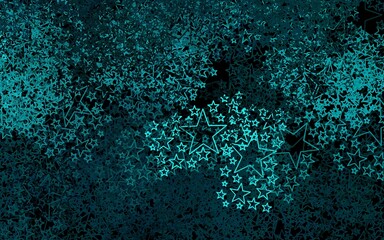 Dark Green vector background with colored stars.
