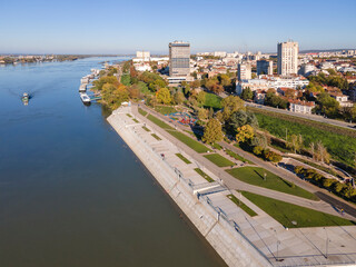 Aerial view of Danube River and City of Ruse, Bulgaria