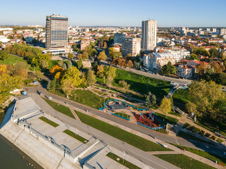 Fototapeta na wymiar Aerial view of Danube River and City of Ruse, Bulgaria