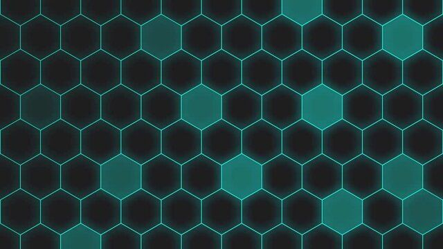 【サイバースペース】波打つデジタル六角形ブロックイメージビデオ背景A【ランダム/シアン】