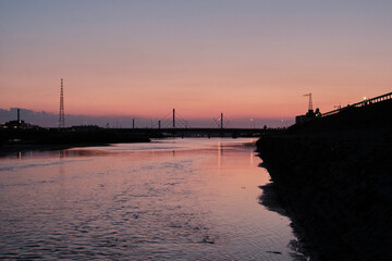 大和川の河川敷の夕焼け