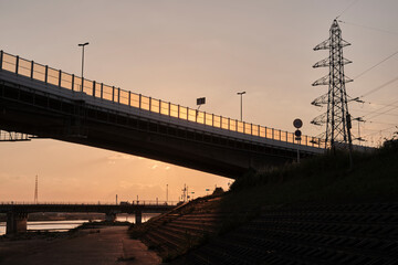 大和川の河川敷の夕焼け