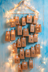 Creative Christmas Advent Calendar made of clip, string and cardboard