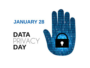 Data Privacy day abstract bacground. Hand stop with locker.