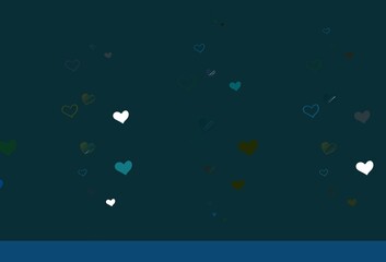 Light Blue, Green vector background with Shining hearts.