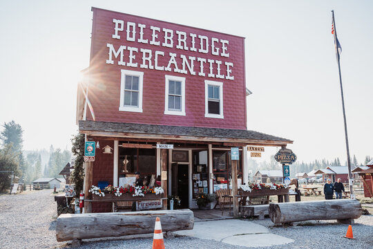 Polebridge, Montana - August 13, 2021: The Polebridge Mercantile store, the historic bakery and general store near Glacier National Park