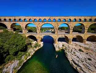 Wallpaper murals Pont du Gard The aerial view of the Pont du Gard, an ancient tri-level Roman aqueduct bridge in France