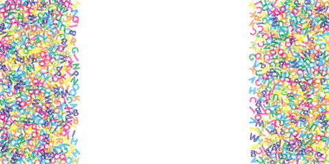 Falling letters of English language. Colorful sketch flying words of Latin alphabet. Foreign languages study concept. Sightly back to school banner on white background.