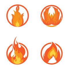 red smoldering fire icon vector logo, classic retro design