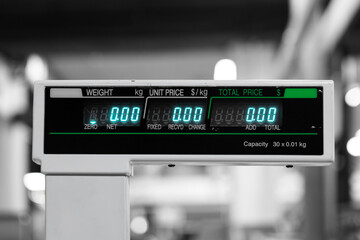 Cash register display zeros. Free at retail checkout monitor. Color isolated blue text black and white background