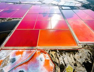 The aerial view of salt production in Camargue, Salin-de-Giraud, France