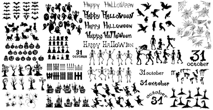 Big SET with elements for the holiday Halloween - Vector