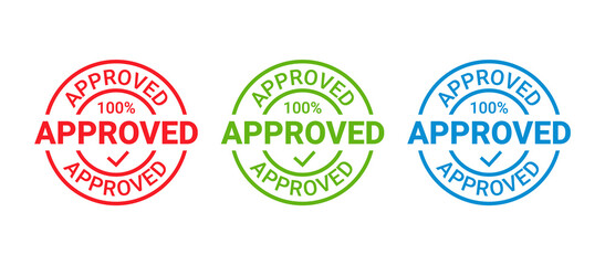 Fototapeta premium Approved stamp. Vector. Approval permit badge label. Accepted round sticker. Confirm certificate. Retro seal imprint. Quality mark. Circle shape emblem isolated on white background Simple illustration