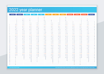 2022 year planner calendar. Desk calender organizer. Vector illustration.