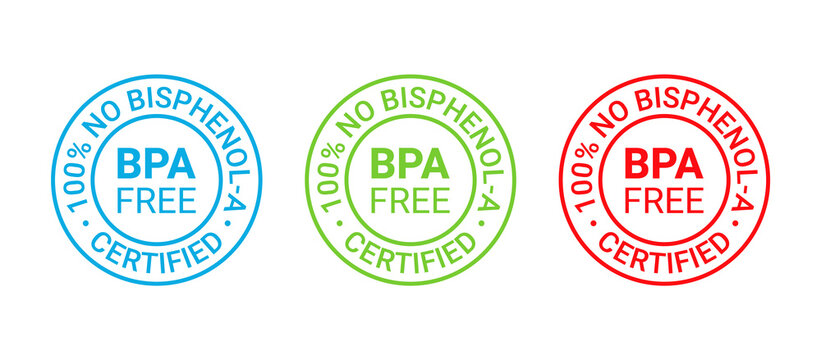 BPA free icon. No bisphenol round stamp badge. Non toxic plastic label emblem. Bisphenol A phthalates free seal imprint for eco package. Vector illustration. Waste marks isolated on white background