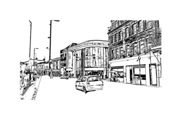 Building view with landmark of Kingston is the 
city in Canada. Hand drawn sketch illustration in vector.