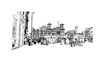 Building view with landmark of Kingston is the 
city in Canada. Hand drawn sketch illustration in vector.