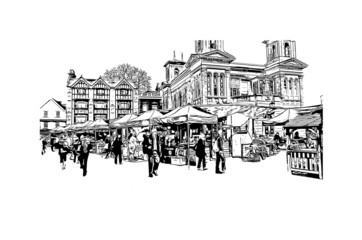 Building view with landmark of Kingston is the 
city in Canada. Hand drawn sketch illustration in vector.