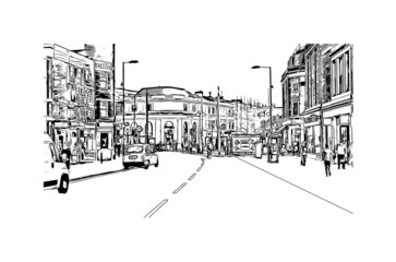 Building view with landmark of Kingston is the 
city in Canada. Hand drawn sketch illustration in vector.