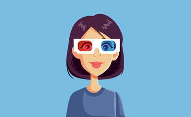 Fototapeta na wymiar Woman Wearing 3d Glasses Watching a Movie Vector Cartoon