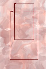 abstract rectangle shapes minimalist thin red lines on messy gouache watercolor pink paint brush background