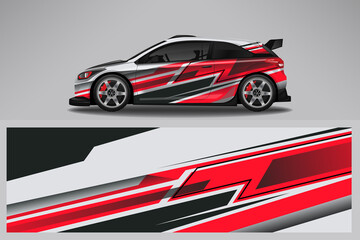 Obraz premium Wrap car vector design decal. Graphic abstract line racing background design for vehicle, race car, rally, adventure livery camouflage.