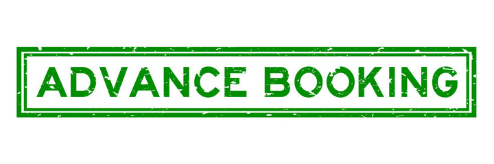 Grunge green advance booking word square rubber seal stamp on white background