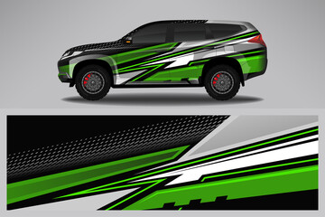 Fototapeta premium Wrap car vector design decal. Graphic abstract line racing background design for vehicle, race car, rally, adventure livery camouflage.