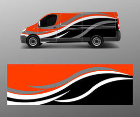 Cargo van decal with green wave shapes , truck and car wrap vector, Graphic abstract stripe designs for wrap branding vehicle