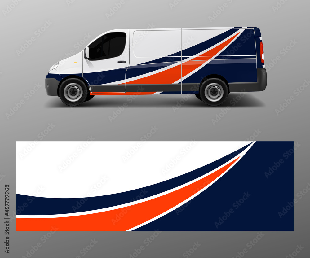 Wall mural cargo van decal with green wave shapes , truck and car wrap vector, graphic abstract stripe designs 