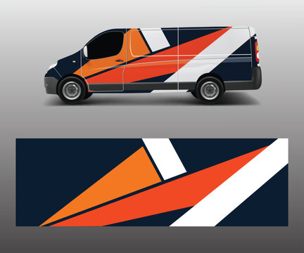 Cargo van decal with green wave shapes , truck and car wrap vector, Graphic abstract stripe designs for wrap branding vehicle