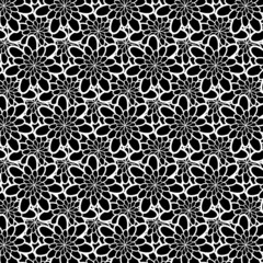 Black and white geometric floral seamless pattern. Black flowers ornament. Textile and paper design