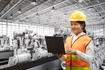 Engineer work with 3d rendering robotic arms