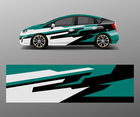Obraz premium Car wrap decal design vector. Graphic abstract racing designs for vehicle, rally, race, adventure template design vector