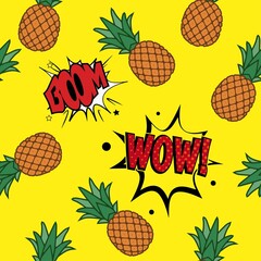 Pop art style pattern with pineapple