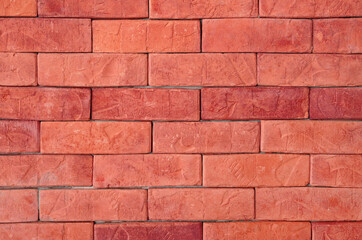 empty red with orange brick wall or floor with stones block table to loft and retro style on top view for texture background and vintage wallpaper or interior and exterior warm construction